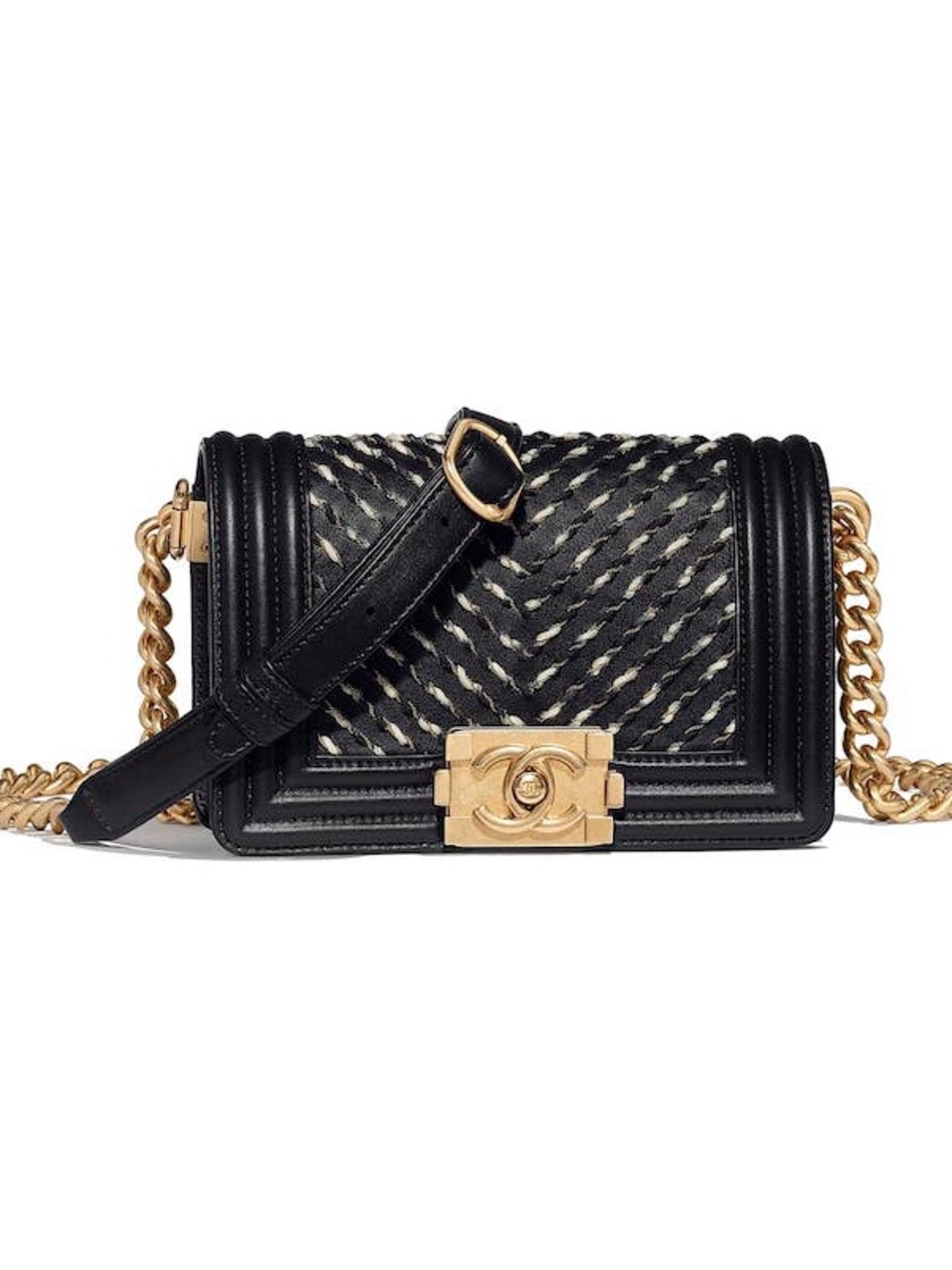 CHANEL By The Sea Chevron Embroidered Waist Gold Chain Belt Boy Bag